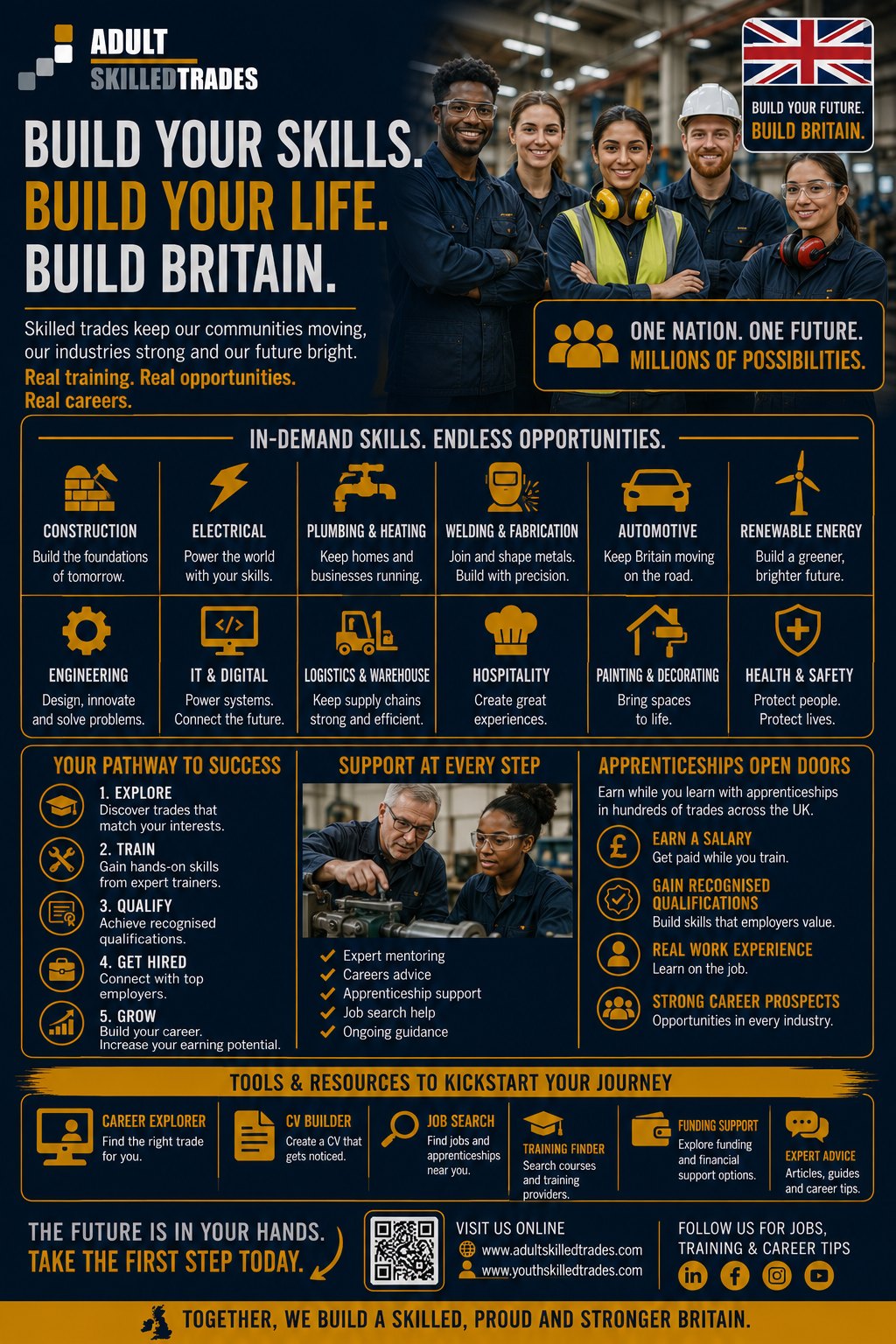 Build your skills, build Britain. UK apprenticeships poster