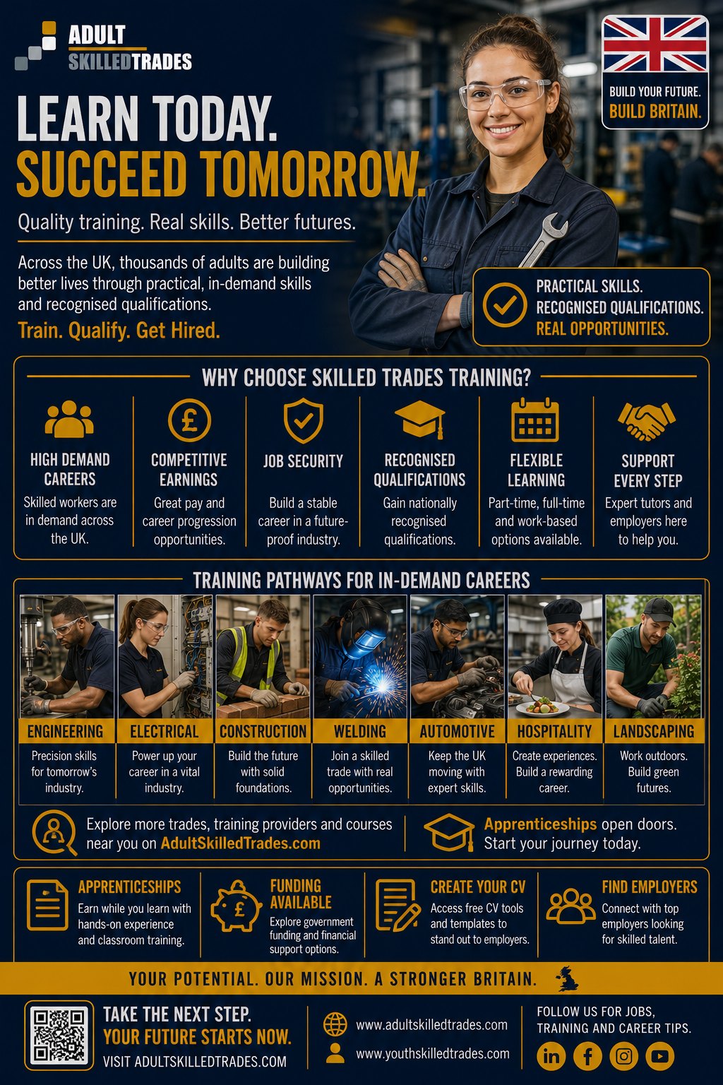 Learn today, succeed tomorrow. UK training poster